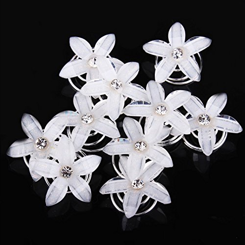 musuntas 8 stk. precioso horquillas blanco flores novia boda perla strass boda novia joyas novia pelo joyas brillantes Pinza de pelo