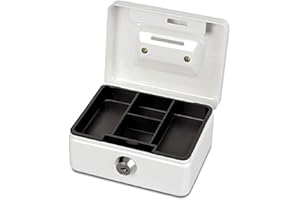 MAUL caja fuerte de acero 12,5 x 9,5 x 6,1 cm | Caja caudales con cerradura | Caja registradora con ranura para monedas | Caja con 2 llaves | Caja registradora robusta con asa | Blanco