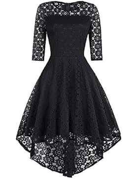Klandchic Vintage SpitzenKleid mit 1/2-Ärmel Frack, Vokuhila Kleid mit Unterrock, Knielang Abendkleid Elegant...