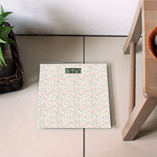 banjado – Personenwaage digitale Körperwaage 30cm x 30cm aus Glas mit Motiv Rosa Rose Muster - 5