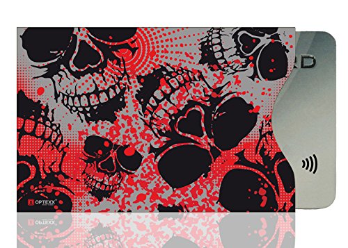 Étui de protection anti-RFID OPTEXX® pour carte de crédit - Porte-badge sécurisé - Bloqueur de puces radio Housse pour carte bancaire ISO-Format Roter Totenkopf