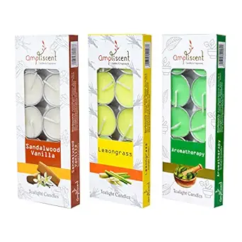 INVALID DATA Ampliscent Tea Lights Candles Aromatherapy Candle Natural Soy Wax for Candle Holder and Gift Set (Lemongrass + Aromatherapy + Sandalwood Vanila) (Pack of 3, 30 Candles)
