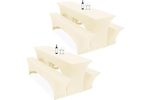 Lumaycens Zwei 3er-Set Biertischhussen 220 x 50 x 70 cm, hussen bierzeltgarnitur, Beige, Stretch-Bezüge für Biertisch- und Bankgarnituren, Bierbankhussen, Spandex-Bierzeltgarnitur für Bankett
