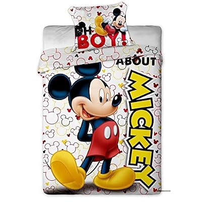 Disney Parure de lit Mickey Disney - housse de couette taie lit 1 personne - 140 x 200 cm + 63 x 63 cm