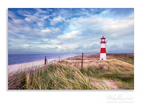 Wallario Herdabdeckplatte / Spritzschutz aus Glas, 2-teilig, 80x52cm, für Ceran- und Induktionsherde, Motiv Leuchtturm am Strand von Sylt