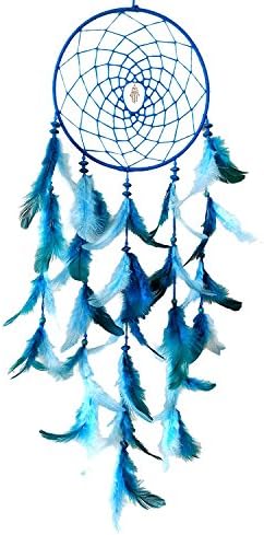Dream Catch Dream Catcher Handmade Blue Pearl Color / Round Circles with Feathers Beads for Home Bedroom Decor, Car, Wall Hanging Ornament