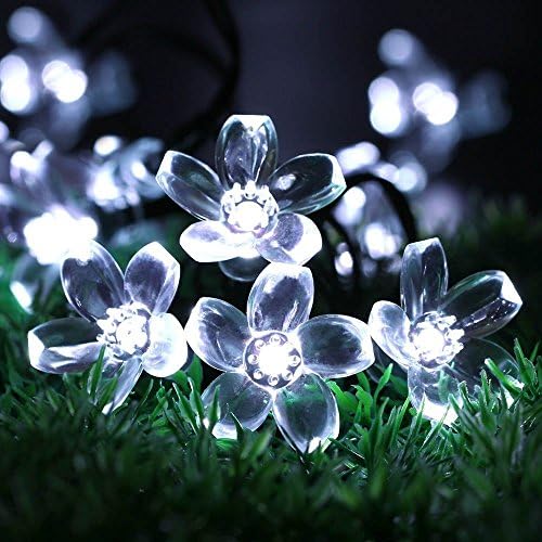 Solar Powered LED Fairy String Lights for Outdoor Garden Patio Party Christmas Tree Xmas Decorations (6m, 50 Flower LEDs, Cool White)