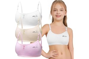 BYSION Sports Bra for Girls 3 Pieces Training Bras Sports Underwear with Removable Bust Pad and Adjustable Strap for Teenage Girls 10-14 Years