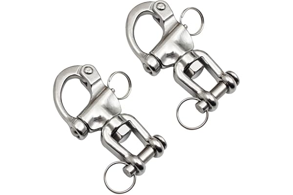 Pamtns Mousqueton Pivotant à Emerillon 2 Pièces Manille INOX Maillons Rapides en Acier Inoxydable 316 Mousqueton INOX Marine Crochet Attelage Crochet à Ressort Rapide pour Drisse Voilier 70 mm