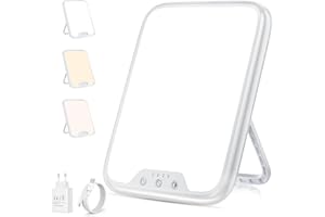 ‎VTHW VTHW Tageslichtlampe, 10000 Lux Lichttherapielampe mit Memory Funktion, 4 Timer, 3 Lichtfarben Sonnenlicht Lampe mit Knopf-Steuerung, Stufenlosem Dimmen, 90° Halterung, für Hause/Büro