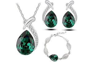 Klaritta Emerald Green Teardrop Jewellery Set Stud Earrings Bracelet & Necklace S776