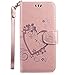 Produktbild Qjuegad Kompatibel mit Samsung Galaxy A9 2018 Hülle Leder Handhülle Liebesherz Muster Ledertasche Flip Wallet Cover Case Brieftasche Etui Schutzhülle Handytasche mit kartenfächern,Roségold