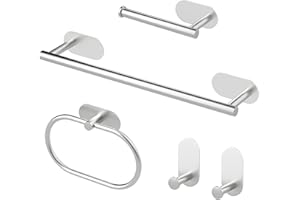 CORYIN Bathroom Hardware Set 5 PCS Stainless Steel Towel Racks Heavy Duty Wall Mounted Towel Bar Toilet Paper Holder Towel Ring Robe Towel Hook Self Adhesive Bathroom Accessories Set, Silver