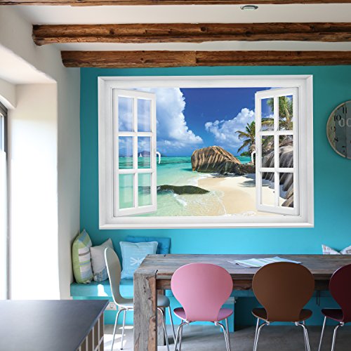 FOTOTAPETE ,,Tropical Window 2T3′ 127cm x 183cm Fenster Ausblick Meer Strand Dünen Ozean Tapete inklusiv Kleister - 4