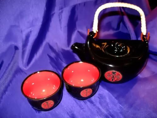 FSH273F Feng Shui Chinese Teapot & Cups Double Happiness for Romance Altar