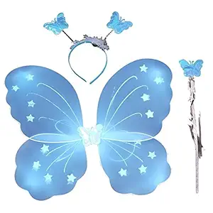 Fancydresswale Girls Butterfly Fairy Angel Wing, Wand and Hairband (Blue, Pack of 2)