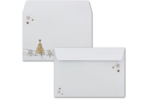 ‎NEUSER PAPIER 25x Briefumschläge DIN C6 in Weiß mit Weihnachtsbaum und Sternen - Haftklebung mit Abziehstreifen - 114 x 162 mm - 80 g/m² - Weihnachtsumschläge mit Motiv für Firmen und Privat