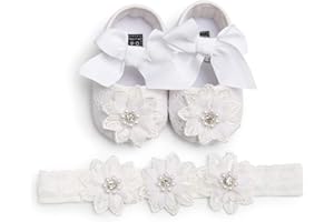 EDOTON Zapatos de Niña con Diadema Regalo Set Bautizo Lovely Algodón Flor Suave Suela Zapatillas Antideslizantes Zapatos de Princesa