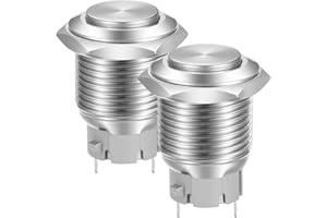 Gebildet 16mm Cabeza Alta SPST Botón Pulsador de Enganche, Interruptor de Botón de Metal de Acero Inoxidable a Prueba de Agua, Terminales de Pin de Soldadura DC 6V/12V/36V/48V, AC 110V/230V 3A 1NO