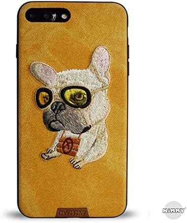 MayAi iphone 7 Plus Case, iphone 6s/6 Plus Case, Embroidered 3D Case Cover French bulldog for Apple, Magnetic Function, Premium Bumper Protection TPU Case, Anti-scratch PC +Cowboy cloth (Yellow)