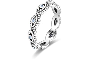 NARMO Anillo de plata de ley 925 para mujer, anillo de luna y estrella, anillo de mal de ojo, anillo de circonita cúbica colorida, apilable, vintage, anillos de declaración para mujer, talla M-S