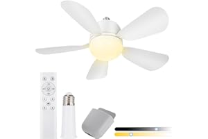 Gliztech 50CM Ventilador de Techo con Luz y Adaptador Extensor E27 Luces y Control Remoto, Ventilador de Techo con Luz LED para Baño, Cocina, Dormitorio y Garaje, 1Pack