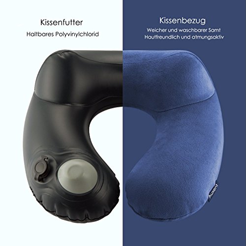 Auxent Aufblasbares Nackenkissen Reisekissen mit Fleece-Bezug, Nackenhörnchen für Zuhause, Büro und Unterwegs im Flugzeug, Bahn, Auto und Bus, Ergonomisches Design, Königsblau - 3