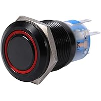 Keenso 19mm 12V Metallschwarz-Muschel LED Wasserdicht Edelstahl Selbstsichernde Verriegelung Druckschalter Taste…
