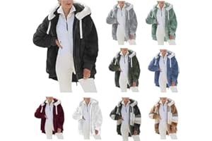 SYDUZAX Giacca Invernale Pile Donna Taglie Forti Offerte Cappotto Sherpa Teddy Giacca Sci Felpa con Cappuccio in Peluche Fronte-retro con Cerniera Coulisse in Più Colori Cappotto Calda Ampia Confortevole