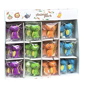 BulkHunt 36 Piece Dinosaur Shaped Eraser Stationery Return Gifts for Kids Boys and Girls Birthday Party Favors