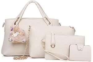 Sipobuy Women 4Pcs Top Handle Satchel Hobo PU Leather Handbag Set Large Tote + Purse + Shoulder Bag + Card Holder