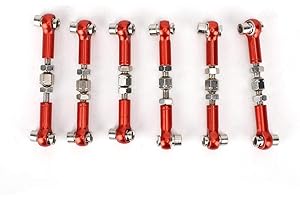 DILWE 6PCS RC Adjustable Servo Links Tie Rod Set Compatible with HSP/Redcat ZD Racing/Hpi/LRP/Wltoys 1/12 and 1/10 Drift Car Truck Buggy(Red)