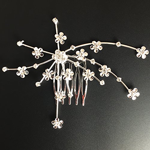 Txian Wedding Bridal Bridesmaid Flower Crystal Rhinestones Hair Comb Clip (Medium)