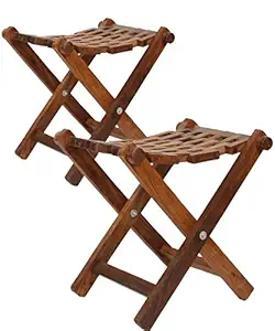 Shilpi Wooden Foldable Stool Set of Two- for Home/Garden Stool for Seating/Wooden Stools