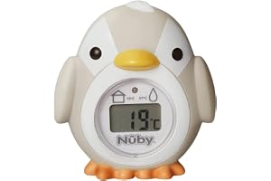 Nuby Penguin Baby Bath Thermometer - Digital Thermometer with Easy to Read Screen | BPA Free | Suitable from Birth (Grey)