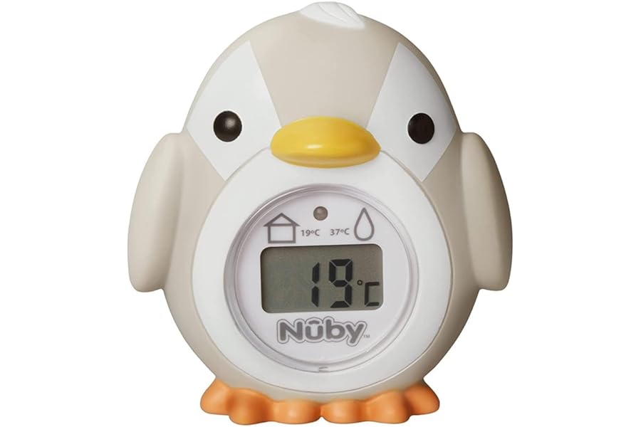 Nuby Penguin Baby Bath Thermometer - Digital Thermometer with Easy to Read Screen | BPA Free | Suitable from Birth (Grey)