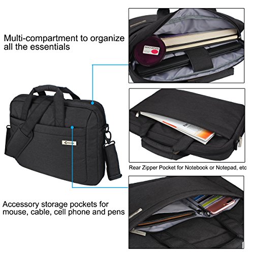 Zikee 13,3 14 Zoll wasserfeste und 360° stoßfeste Messenger-Bag als Schutz für Ihren Laptop/Notebook mit Handgriff und Schultergurt für Schule, Studium, Reisen und im Büro und für geschäftliche Nutzung (Schwarz) - 4