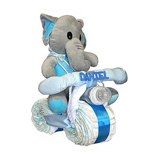 Tarta de pañales Dodot - Moto Elefanta azul - Mil Cestas