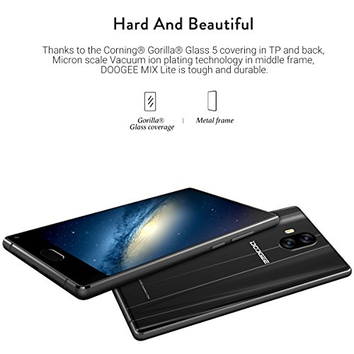 Smartphone Ohne Vertrag, DOOGEE MIX Lite 4G Dual SIM Handy Android 7.0 mit Fingerabdrucksensor, 5.2 Zoll HD IPS Display, 2GB RAM 16GB ROM, MT6737 Quad Core Prozessor, Dual 13 MP Hauptkamera - Schwarz