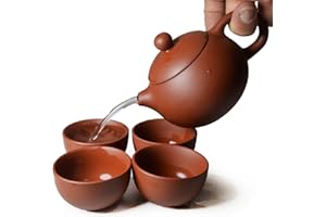 LIANG BAOBAO Yixing zestaw 4 filiżanek z gliny, tradycyjny chiński zestaw do herbaty kung fu (czerwony)