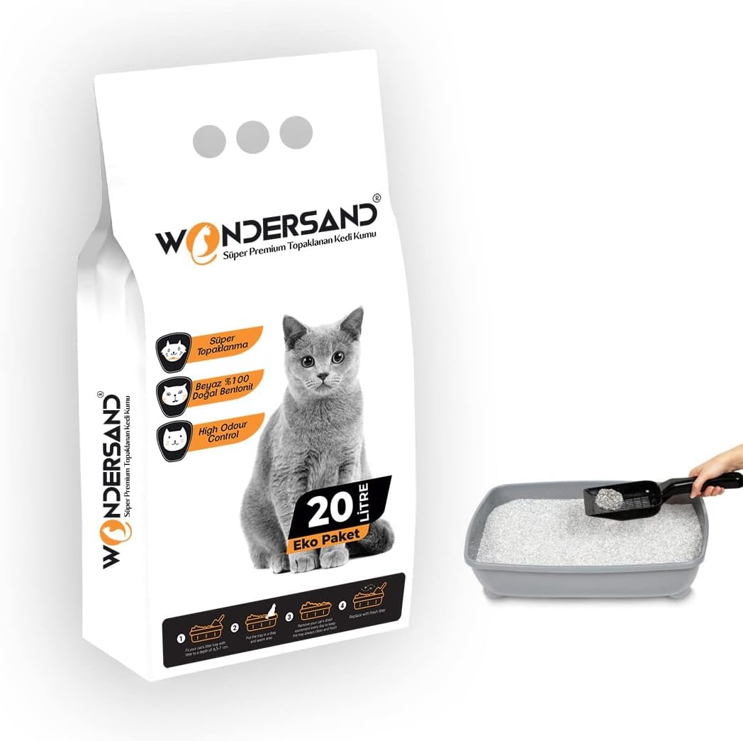 Wondersand 20 Lt Beyaz Bentonit İnce Tane Kokusuz Süper Topaklanan Premium Kedi Kumu - Görsel 3