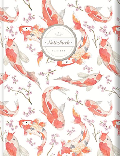 Preisvergleich Produktbild Kariertes Notizbuch (©Star, A4, 156 Seiten, Softcover) / / Mit Register + Doppelrand / / Dickes Notizheft, Fester Einband, Kariert Nr. 26, Matheheft, Schulheft, Sketchbook, Tagebuch, „Koi Karpfen“
