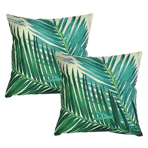 Luxbon 2er Set Sago Cycas Blatt Leinen Kissenbezug Lendenkissen Wurfkissenbezug Pillowcase Hause Auto Cafe Deko 18 x 18 ''