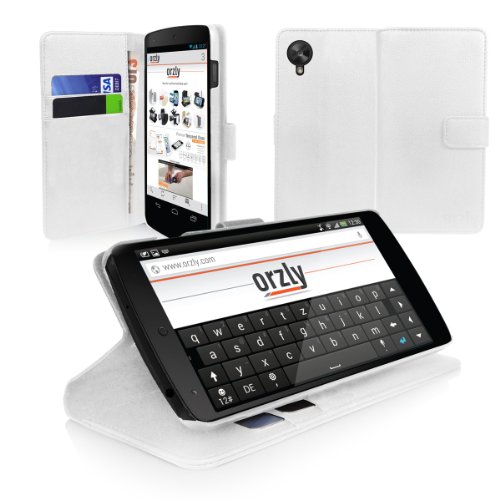 Orzly   - LG NEXUS 5 Funda con Auto Standby   Sensores Autom  ticos del Sue  o   Vigilia   Estilo de BLANCO - Caja con Soporte integrado  Alias  Orzly   - Multi-Function Wallet Stand Case para GOOGLE NEXUS 5 SmartPhone   Tel  fono M  vil - 2013 modelo   ESTUCHE INCLUYE  Tapa Magn  tica   Cartera   Billetera integrado