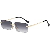 Dervin UV Protected Retro Rectangular Rimless Sunglasses with Spring Hinges for Men and Women