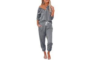 QUNERY Survêtement Femme Ensemble Tenue Sport Femme T-Shirt Manches Longues+Pantalon Jogging Femme avec Poches Sportswear Casual Ensemble Pyjama