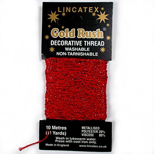 Gold Rush Metallic Decorative Glitter Embroidery Thread - 10 Metre Card (Red)
