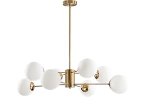 ‎KCO KCO Lighting 8-flammiger Sputnik-Kronleuchter aus Weißem Glas, Moderne Goldene Sputnik-Kronleuchter für das Wohnzimmer, Goldene Vintage-Pendelleuchte mit 8 Lichtern für die Kücheninsel