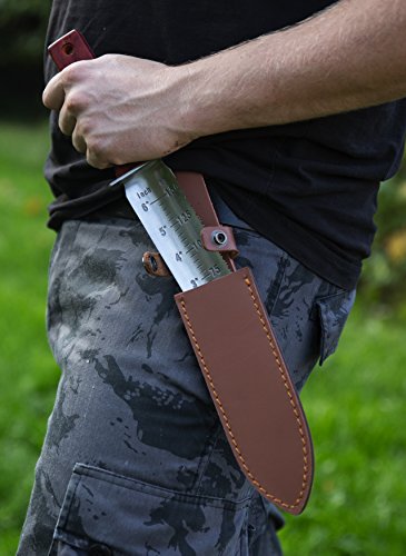 Protector Tech Digger – rostfreies Messer-Handschaufel für Metalldetektor und Umgraben in Gartenarbeit (mit Rot-Holz-Griff und brauner Ledertasche) - 5
