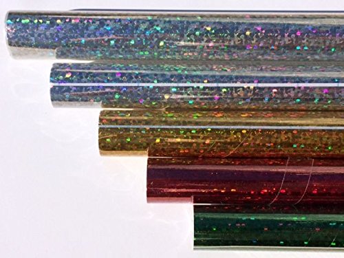 HOLOGRAMMFOLIE, farbig sortiert, 1m x 33cm, selbstklebend 2x silber, je 1x gold, rot, grün